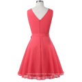 Kate Kasin Frauen Ärmellos Rundhals Chiffon A-Linie Wassermelone Einfache Sommerkleid KK000625-2